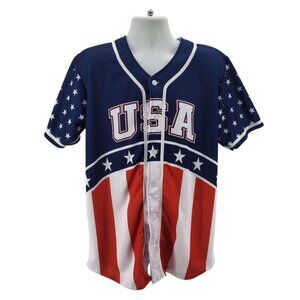 USA Drinking Team Mens XL Jersey Baseball American Flag Red White Blue Button